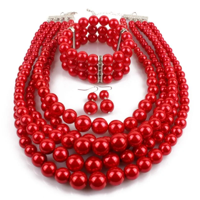 Simple Colored Imitation Pearl Beaded Multilayer Necklace Bracelet Set