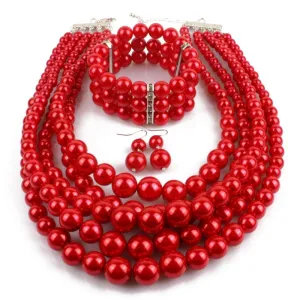 Simple Colored Imitation Pearl Beaded Multilayer Necklace Bracelet Set