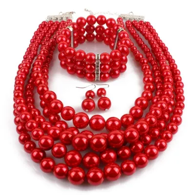 Simple Colored Imitation Pearl Beaded Multilayer Necklace Bracelet Set