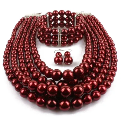 Simple Colored Imitation Pearl Beaded Multilayer Necklace Bracelet Set
