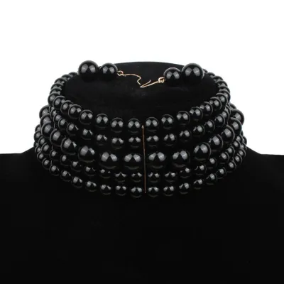 Women Layered Colored Imitation Pearl Beaded Choker Necklace Set