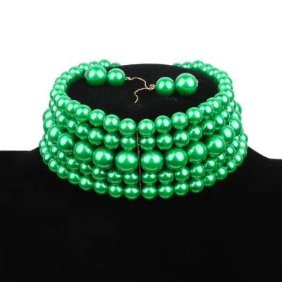 Women Layered Colored Imitation Pearl Beaded Choker Necklace Set