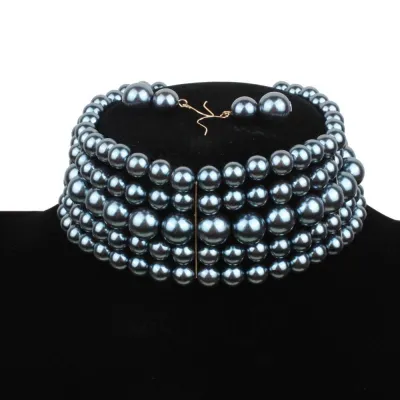 Women Layered Colored Imitation Pearl Beaded Choker Necklace Set