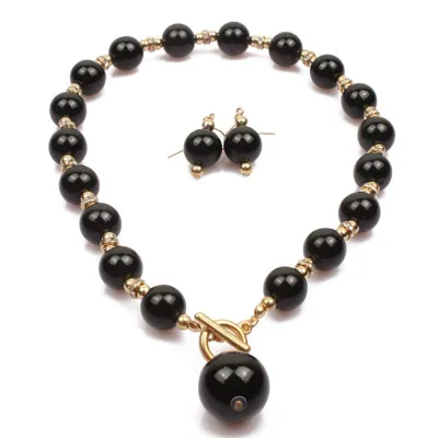 Irregular Metal Lock Design Women Imitation Pearl Necklace Earrings Set