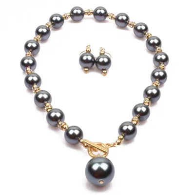 Irregular Metal Lock Design Women Imitation Pearl Necklace Earrings Set
