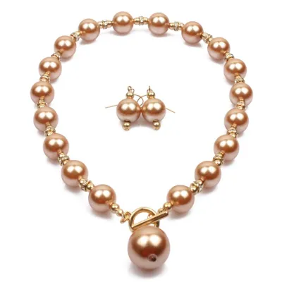 Irregular Metal Lock Design Women Imitation Pearl Necklace Earrings Set