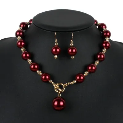 Irregular Metal Lock Design Women Imitation Pearl Necklace Earrings Set