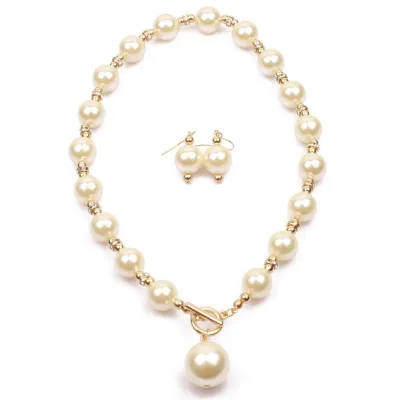 Irregular Metal Lock Design Women Imitation Pearl Necklace Earrings Set