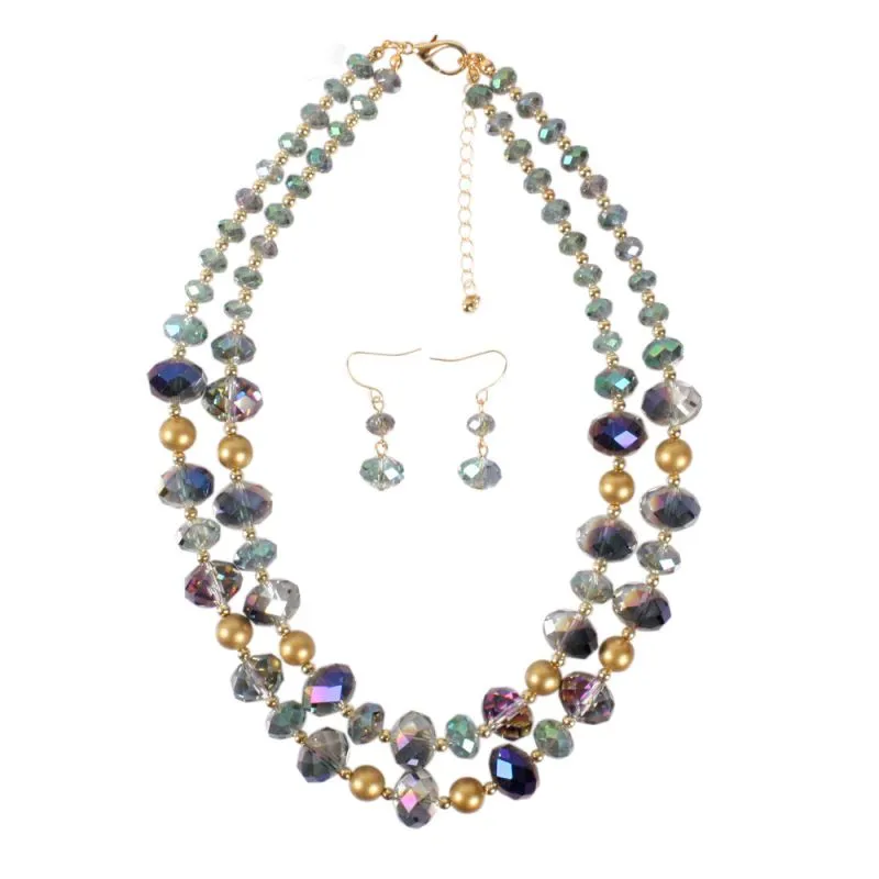 Simple Vintage Women Layered Crystal Beads Pearl Design Snake Chain Necklace