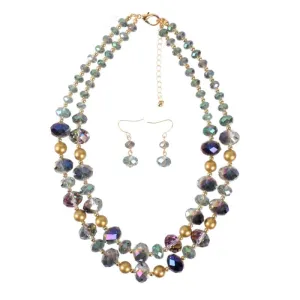 Simple Vintage Women Layered Crystal Beads Pearl Design Snake Chain Necklace