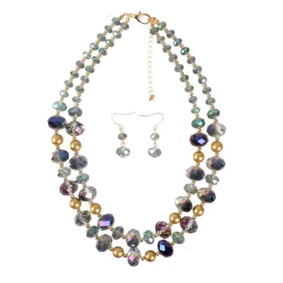 Simple Vintage Women Layered Crystal Beads Pearl Design Snake Chain Necklace