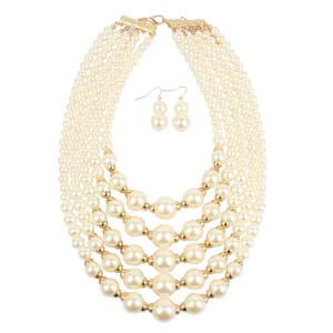 Women Exaggerated Layered Handmade Beaded Pearl Necklace Set with Snake Chain