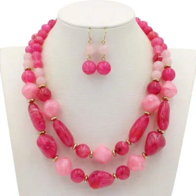 Unique Double Color Design Women's Geometric Pattern Layered Necklace Set