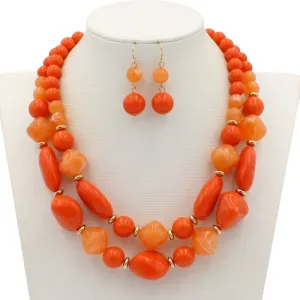 Unique Double Color Design Women's Geometric Pattern Layered Necklace Set
