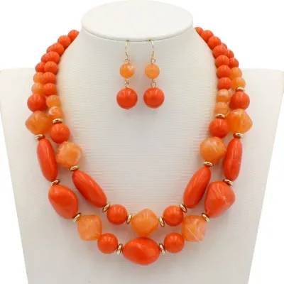Unique Double Color Design Women's Geometric Pattern Layered Necklace Set