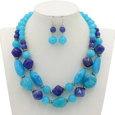 Unique Double Color Design Women's Geometric Pattern Layered Necklace Set