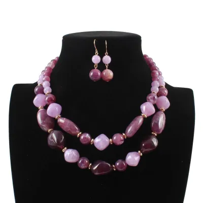 Unique Double Color Design Women's Geometric Pattern Layered Necklace Set