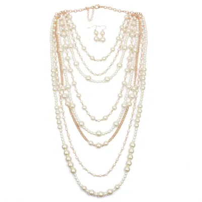 Wholesale Fashion Handmade Imitation Pearl Beaded Exaggerated Sweater Necklace Set