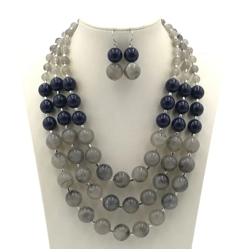 Exaggerated Multilayer Contrast Beads Design Necklace Set