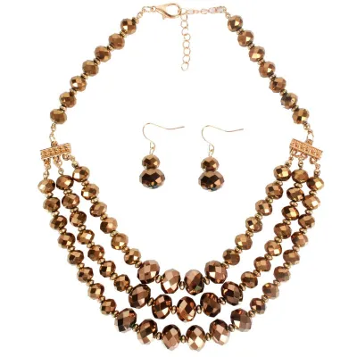 Wholesale Fashion Layered Design Women Metallic Glass Beads Necklace Set 43+8cm