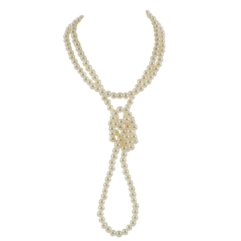Fashion Unique Knotted Design Women Double Layer Pearl Sweater Necklace