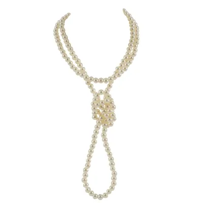 Fashion Unique Knotted Design Women Double Layer Pearl Sweater Necklace