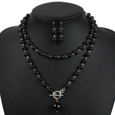Unique Metal Lock Design Women Colored Imitation Pearl Layered Necklace Set