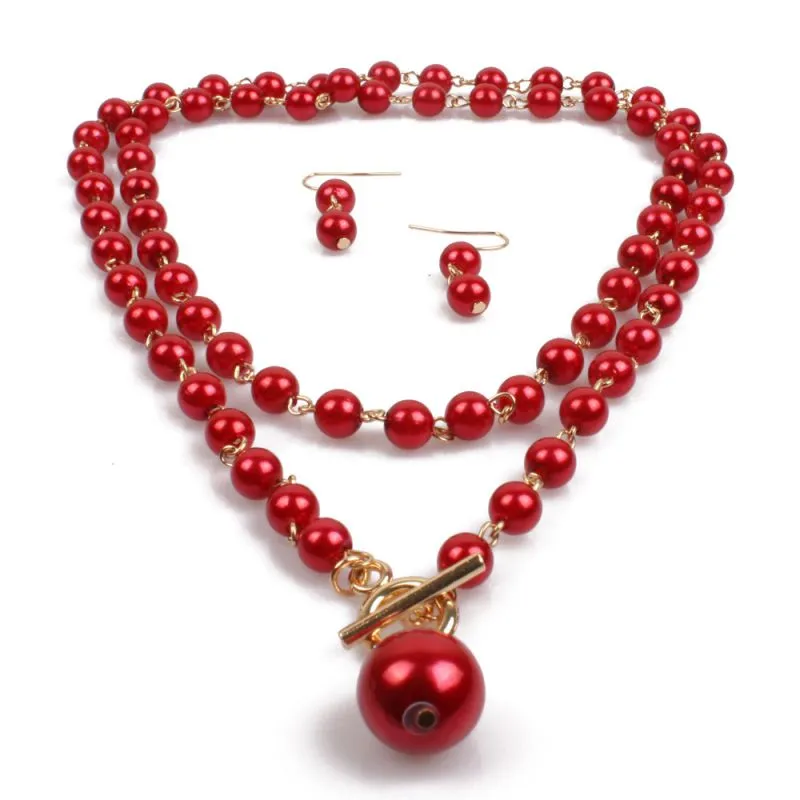 Unique Metal Lock Design Women Colored Imitation Pearl Layered Necklace Set