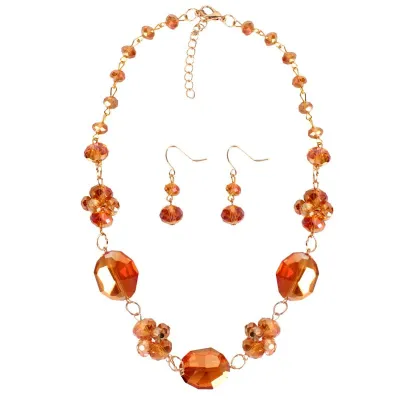 Colored Crystal Beads Pearl Necklace Earrings Set for Women