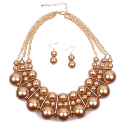 New Arrival Exaggerated Multilayer Pearl Necklace Earrings Set