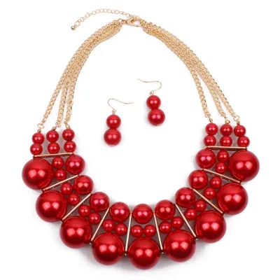 New Arrival Exaggerated Multilayer Pearl Necklace Earrings Set