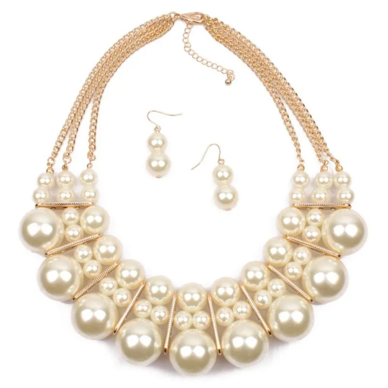 New Arrival Exaggerated Multilayer Pearl Necklace Earrings Set