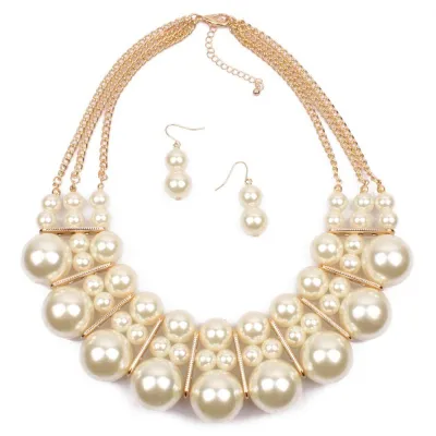New Arrival Exaggerated Multilayer Pearl Necklace Earrings Set