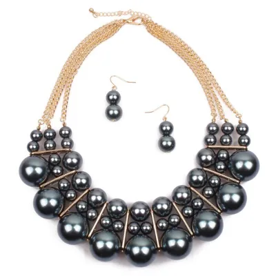 New Arrival Exaggerated Multilayer Pearl Necklace Earrings Set