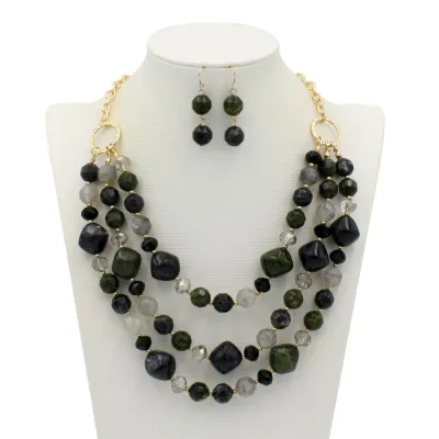 Wholesale Exaggerated Irregular Shaped Crystal Multilayer Necklace Earrings Set for Women with Snake Chain