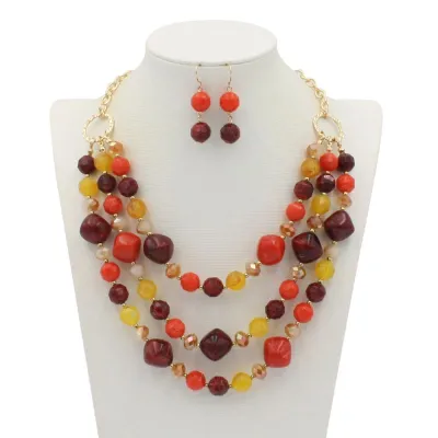 Wholesale Exaggerated Irregular Shaped Crystal Multilayer Necklace Earrings Set for Women with Snake Chain