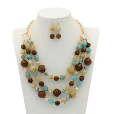 Wholesale Exaggerated Irregular Shaped Crystal Multilayer Necklace Earrings Set for Women with Snake Chain
