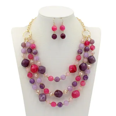Wholesale Exaggerated Irregular Shaped Crystal Multilayer Necklace Earrings Set for Women with Snake Chain