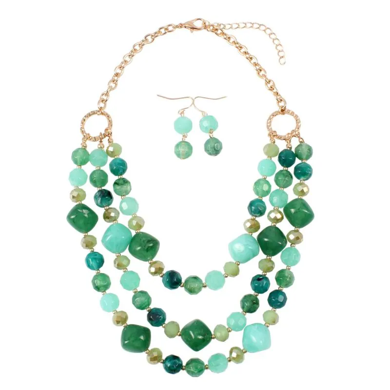 Wholesale Exaggerated Irregular Shaped Crystal Multilayer Necklace Earrings Set for Women with Snake Chain