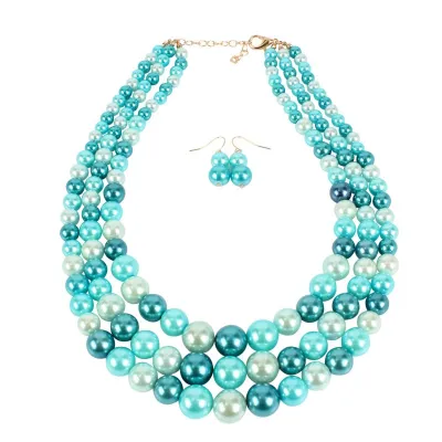 Unique Contrast Colored Imitation Pearl Multilayer Necklace Earrings Set