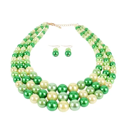 Unique Contrast Colored Imitation Pearl Multilayer Necklace Earrings Set