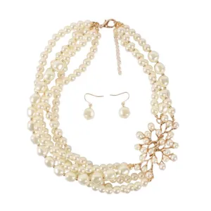Unique Asymmetric Flower Pattern Women Multilayer Pearl Jewelry Set