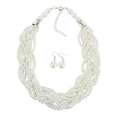 Exaggerated Multicolor Pearl Braided Women's Party Necklace Set