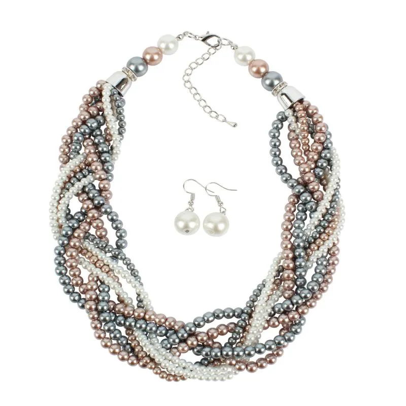 Exaggerated Multicolor Pearl Braided Women's Party Necklace Set