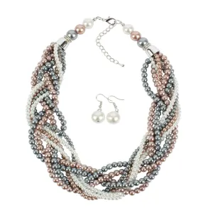 Exaggerated Multicolor Pearl Braided Women's Party Necklace Set