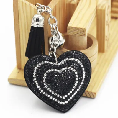 Romantic Heart Shaped Double Color Rhinestone Embellished Tassel Keychain