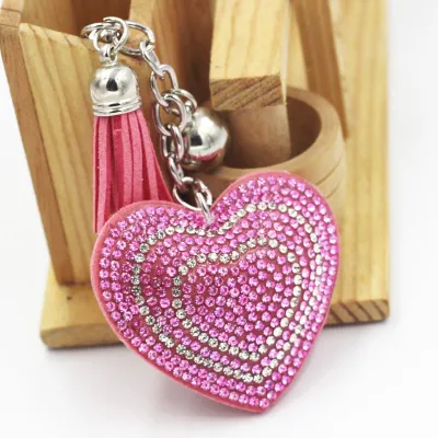 Romantic Heart Shaped Double Color Rhinestone Embellished Tassel Keychain