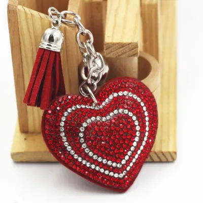 Romantic Heart Shaped Double Color Rhinestone Embellished Tassel Keychain