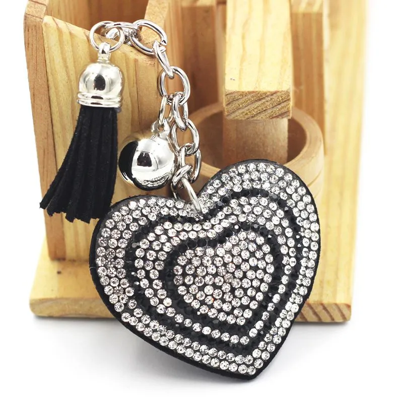 Romantic Heart Shaped Double Color Rhinestone Embellished Tassel Keychain