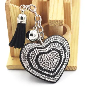 Romantic Heart Shaped Double Color Rhinestone Embellished Tassel Keychain